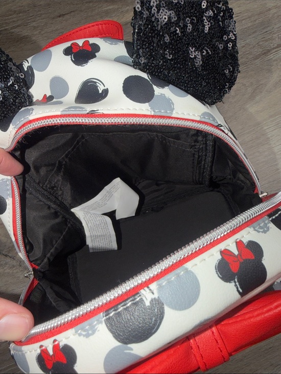 Loungefly Disney Minnie Mouse Mini Backpack Red Bow Black Sequin Ears Vegan main image 8